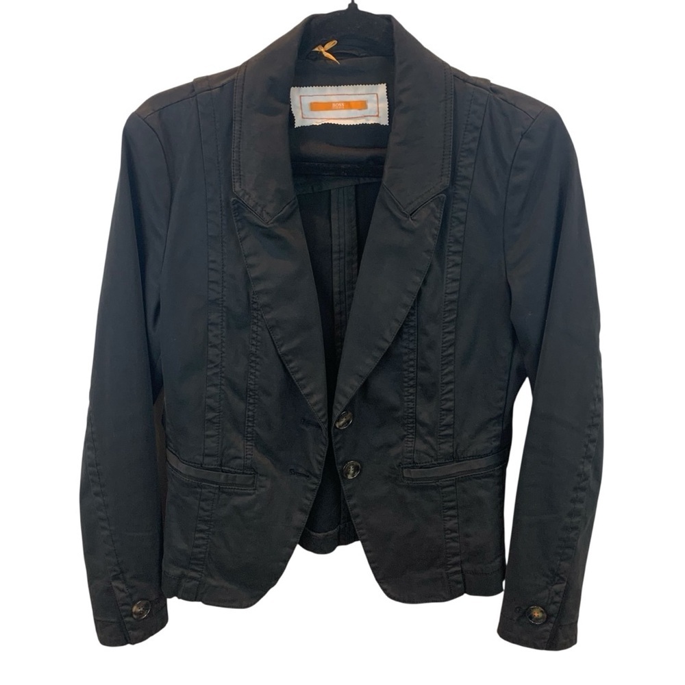 Hugo Boss Women's sz 6 Black Cotton Blend Two-Button Blazer Ortta3 Jacket Fitted